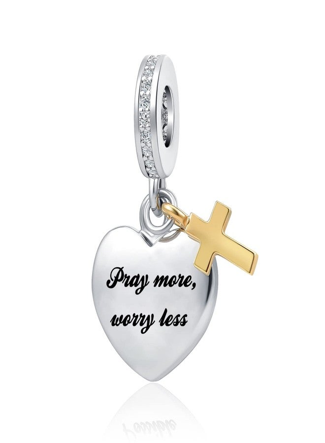 QeenseKc Pray More Worry Less Bible Verse Pendant Charm Religious Cross Bead for Pandroa Bracelet - Image 1