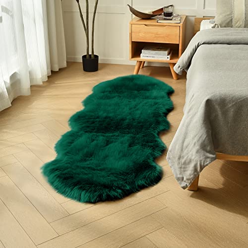 duduta Emerald Green Faux Sheepskin Runner Rug 2x6 ft, Fluffy Shag Bedroom Dorm Rug Decor Fur Couch Sofa Covers Washable - Image 5