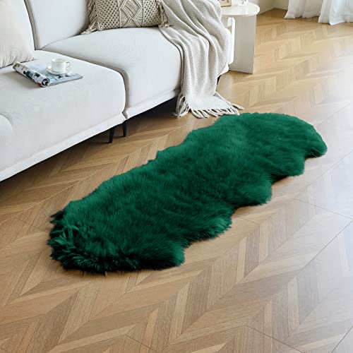 duduta Emerald Green Faux Sheepskin Runner Rug 2x6 ft, Fluffy Shag Bedroom Dorm Rug Decor Fur Couch Sofa Covers Washable - Image 1