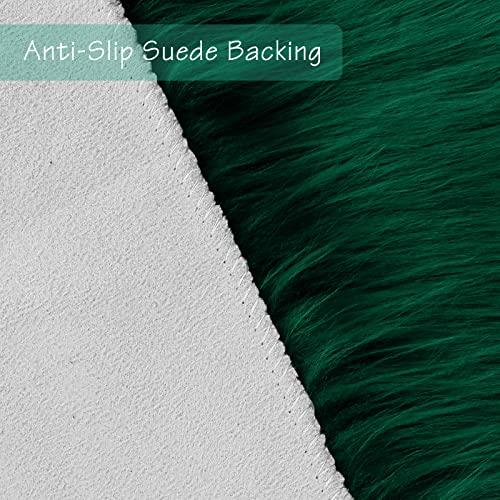 duduta Emerald Green Faux Sheepskin Runner Rug 2x6 ft, Fluffy Shag Bedroom Dorm Rug Decor Fur Couch Sofa Covers Washable - Image 3
