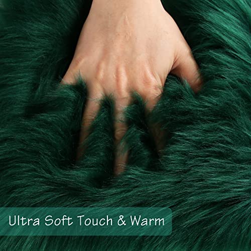 duduta Emerald Green Faux Sheepskin Runner Rug 2x6 ft, Fluffy Shag Bedroom Dorm Rug Decor Fur Couch Sofa Covers Washable - Image 4