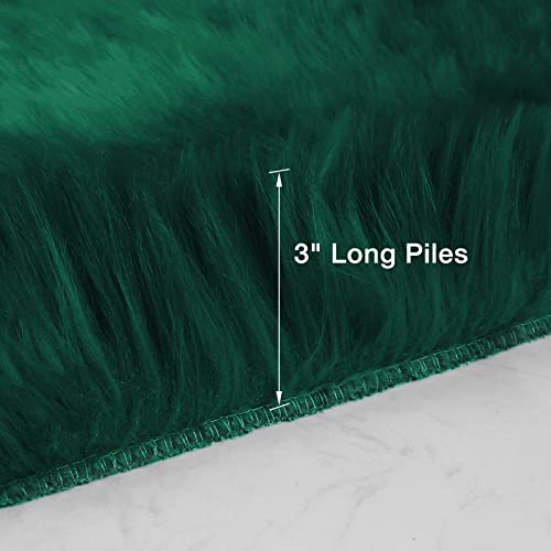 duduta Emerald Green Faux Sheepskin Runner Rug 2x6 ft, Fluffy Shag Bedroom Dorm Rug Decor Fur Couch Sofa Covers Washable - Image 2