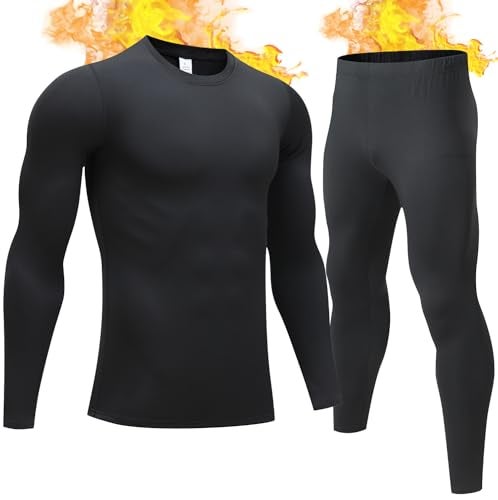 TEEPIRE Mens Thermal Underwear Set with Lightweight Ultra Soft Fleece Lined,Long John Set, Skiing Base Layer (Medium) Black - Image 1