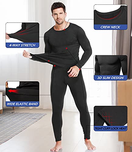 TEEPIRE Mens Thermal Underwear Set with Lightweight Ultra Soft Fleece Lined,Long John Set, Skiing Base Layer (Medium) Black - Image 3