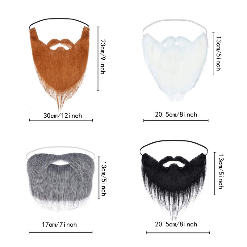 WILLBOND 4 Pieces Fake Beards Long False Beards Funny Fake Mustache Whisker(Black, White, Brown, Grey) - Image 3
