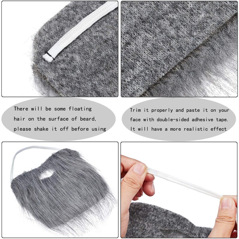 WILLBOND 4 Pieces Fake Beards Long False Beards Funny Fake Mustache Whisker(Black, White, Brown, Grey) - Image 4