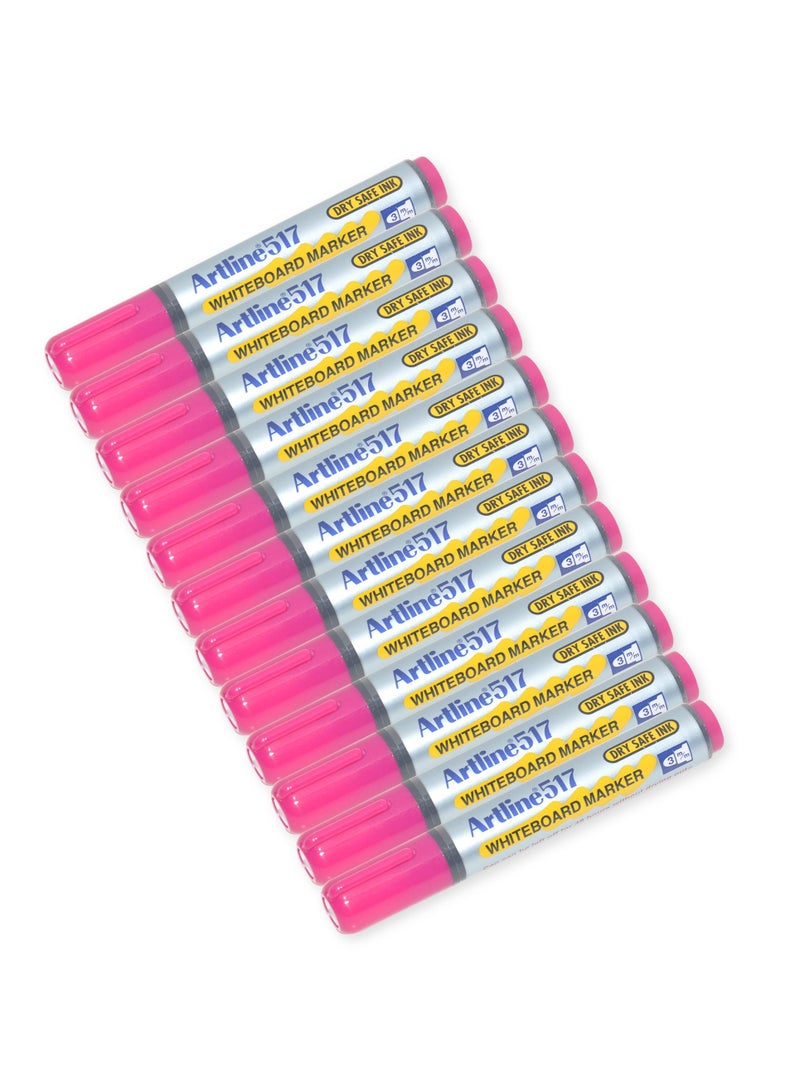 Artline Artline White Board Marker Fine Pack of 12,  Dry Safe, Pink, 517 - ARMK517PI  - Image 1
