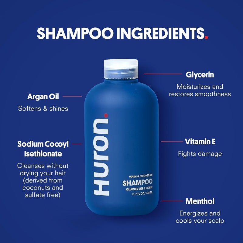 Huron Shower Kit - Shampoo, Conditioner, & Body Wash For Men - Citrus + Eucalyptus Scent - Hydrating & Nourishing Men's Shampoo & Conditioner - Image 3