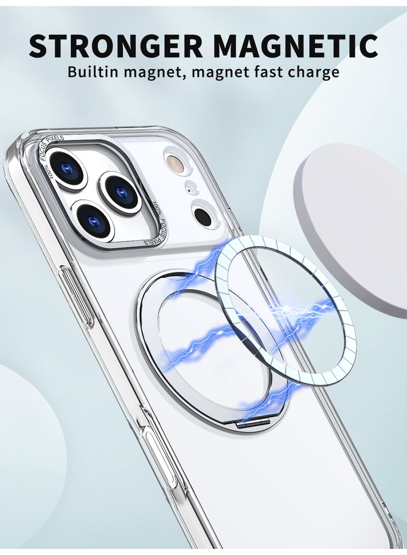 جراب شفاف لهاتف iPhone 17Pro مع حامل Magsafe يدور 360 درجة، [حماية من الدرجة العسكرية]، حامل حلقي مبتكر، بدون تقنية الاصفرار، ظهر مقاوم للخدش، غطاء شفاف مغناطيسي فائق النحافة - Image 2