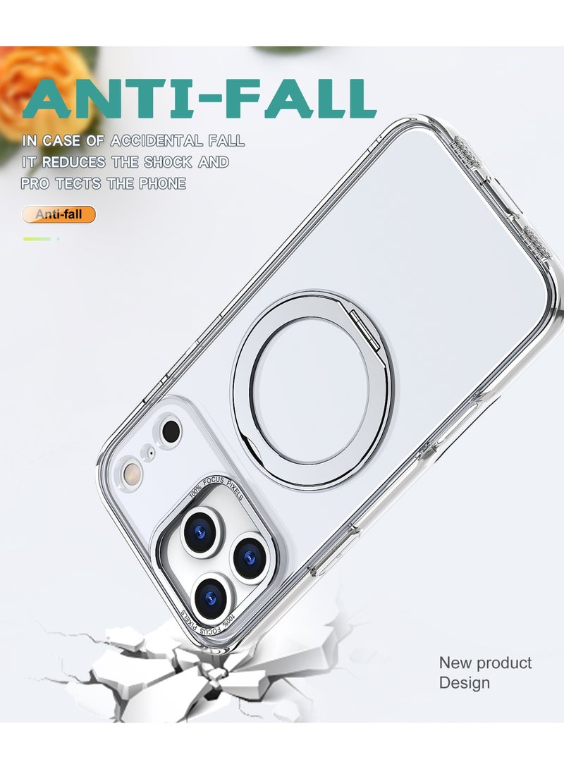 جراب شفاف لهاتف iPhone 17Pro مع حامل Magsafe يدور 360 درجة، [حماية من الدرجة العسكرية]، حامل حلقي مبتكر، بدون تقنية الاصفرار، ظهر مقاوم للخدش، غطاء شفاف مغناطيسي فائق النحافة - Image 3
