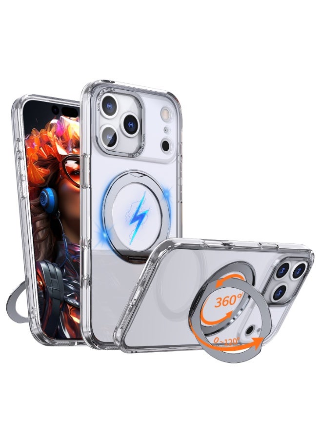 جراب شفاف لهاتف iPhone 17Pro مع حامل Magsafe يدور 360 درجة، [حماية من الدرجة العسكرية]، حامل حلقي مبتكر، بدون تقنية الاصفرار، ظهر مقاوم للخدش، غطاء شفاف مغناطيسي فائق النحافة - Image 1