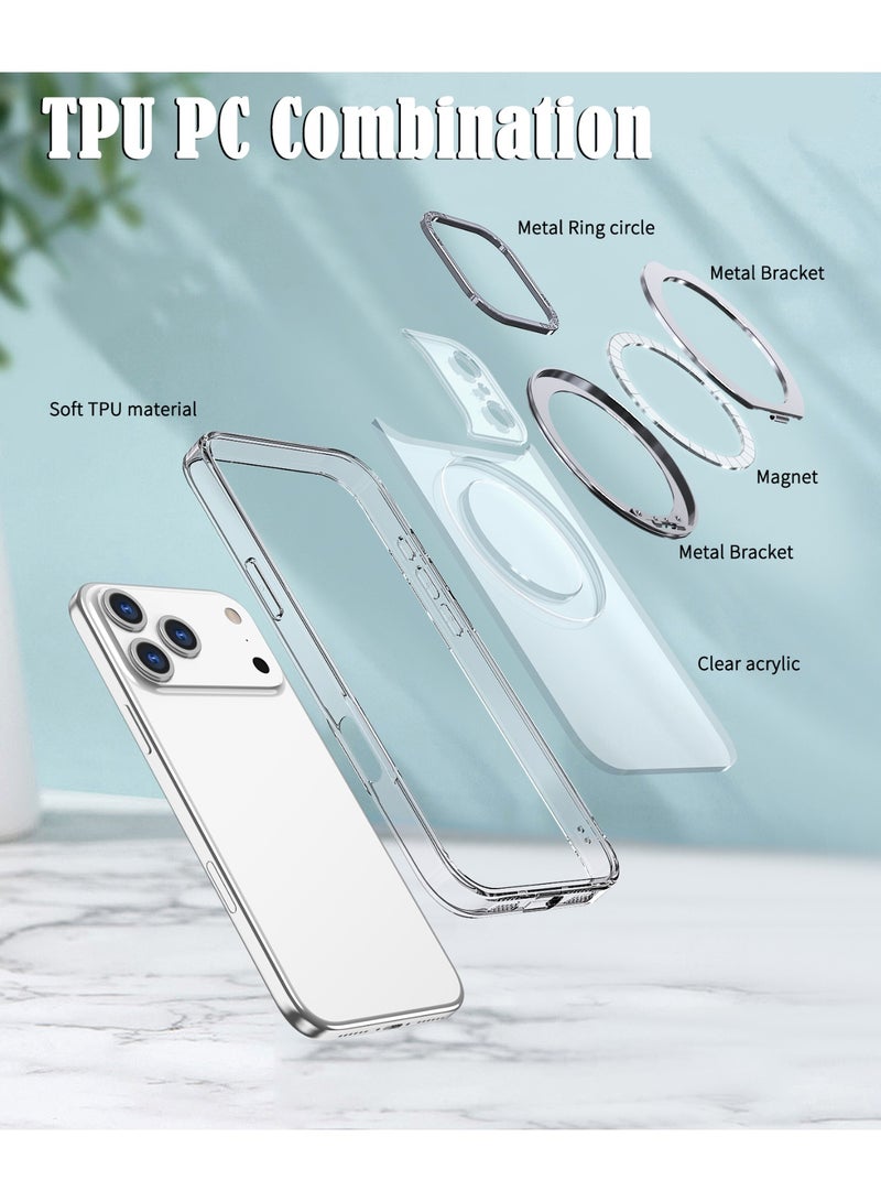 جراب شفاف لهاتف iPhone 17Pro مع حامل Magsafe يدور 360 درجة، [حماية من الدرجة العسكرية]، حامل حلقي مبتكر، بدون تقنية الاصفرار، ظهر مقاوم للخدش، غطاء شفاف مغناطيسي فائق النحافة - Image 4