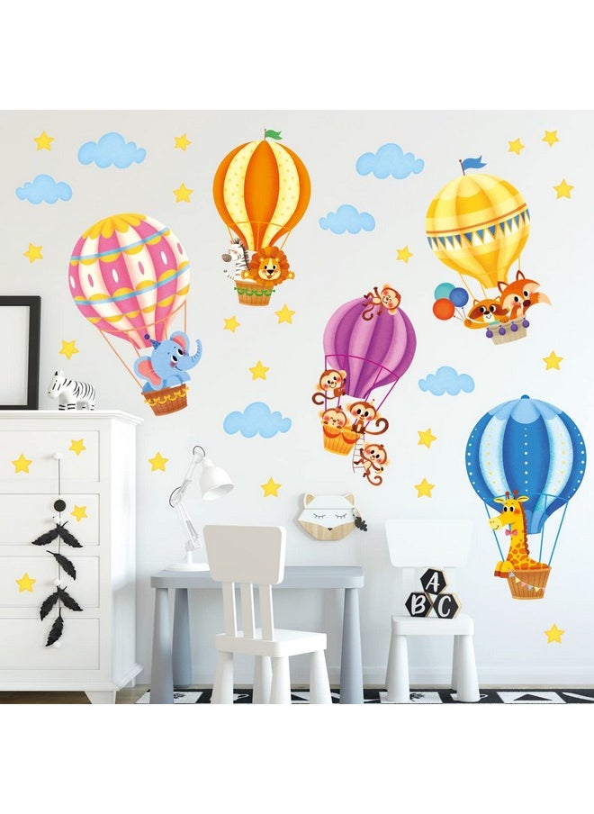 Decowall - Sg-2214 Animals In Hot Air Balloons Kids Wall Stickers Decals Kids Baby Nursery Decorations Cloud Elephant Wallpaper Art Playroom Bedroom Décor Home Boy Peel And Stick - Image 1