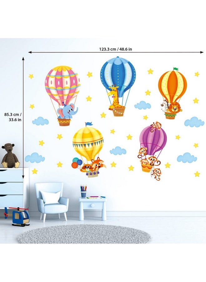 Decowall - Sg-2214 Animals In Hot Air Balloons Kids Wall Stickers Decals Kids Baby Nursery Decorations Cloud Elephant Wallpaper Art Playroom Bedroom Décor Home Boy Peel And Stick - Image 1