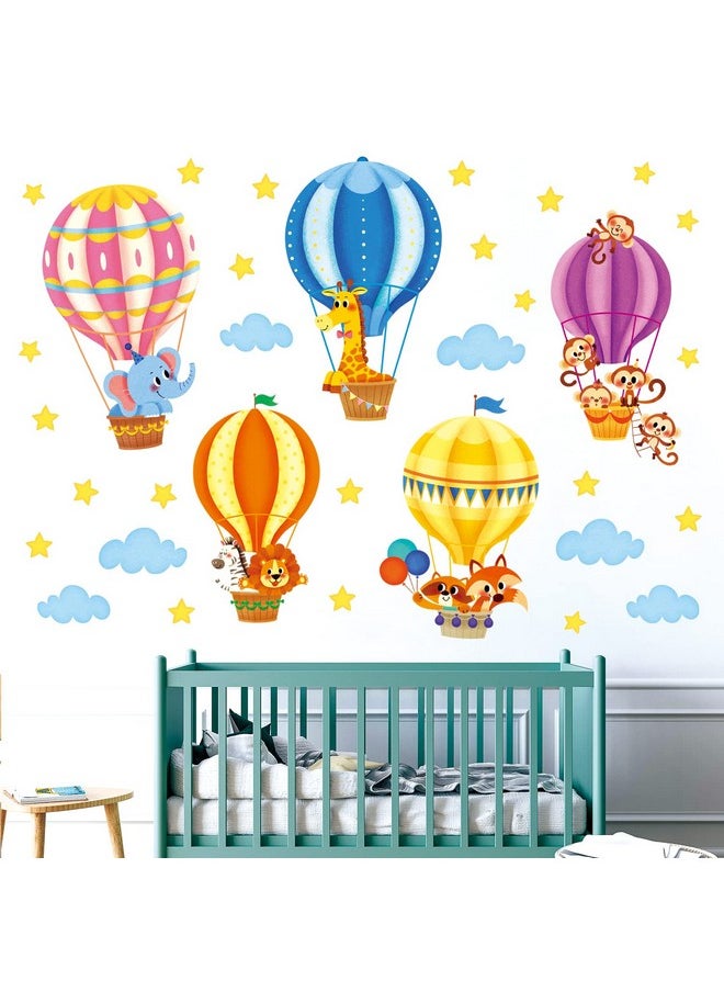 Decowall - Sg-2214 Animals In Hot Air Balloons Kids Wall Stickers Decals Kids Baby Nursery Decorations Cloud Elephant Wallpaper Art Playroom Bedroom Décor Home Boy Peel And Stick - Image 1