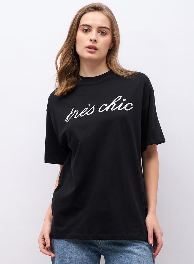 Styli Tres Chic Slogan Print Oversized Short Sleeve T-Shirt  - Image 2