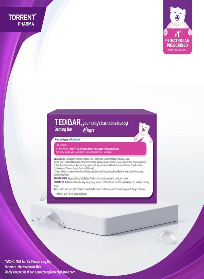 Tedibar Moisturising Baby Bathing Bar 100g x Pack of 3 - Image 3