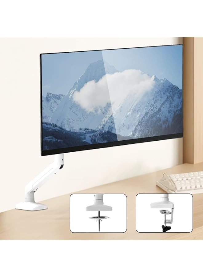 erorex Single Monitor Arm Adjustable Ergonomic Single Monitor Mount Stand With Gas Spring For 13 To 32 Inch Computer Monitor With C Clamp And Grommet Mounting Base White - Image 3