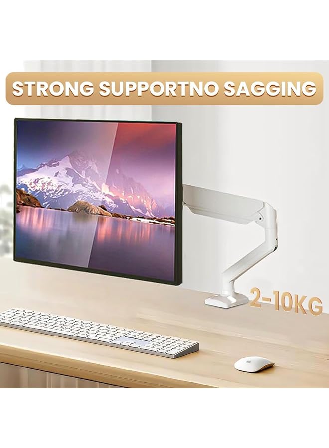 erorex Single Monitor Arm Adjustable Ergonomic Single Monitor Mount Stand With Gas Spring For 13 To 32 Inch Computer Monitor With C Clamp And Grommet Mounting Base White - Image 5