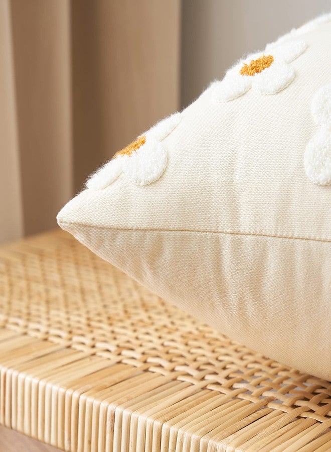 EMEMA Decorative Throw Pillow Covers Sun Flower Jacquard Pillowcase Cushion Case Square for Couch Sofa Bed Living Room Bedroom Set of 2, 18x18 Inch, Beige - Image 2