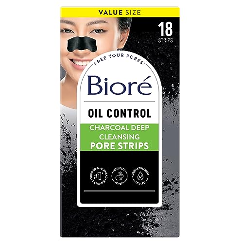Bioré Biore Charcoal Deep Cleansing Pore Strips Nose Strips for Blackhead Removal on Oily Skin Features CBond Technology with Instant Pore Unclogging 18 Count