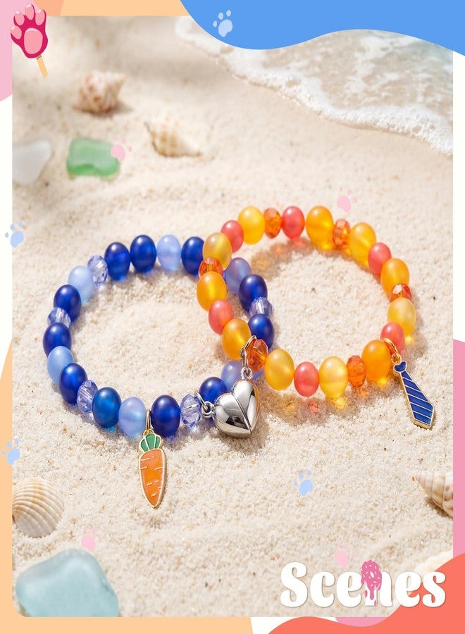 Highergo 2 Pcs Carrot and Ties Matching Stretch Bracelets Animal Bracelets Animal Theme Handmade Bead Gifts for Party Favors Friends Couples Family - Image 2