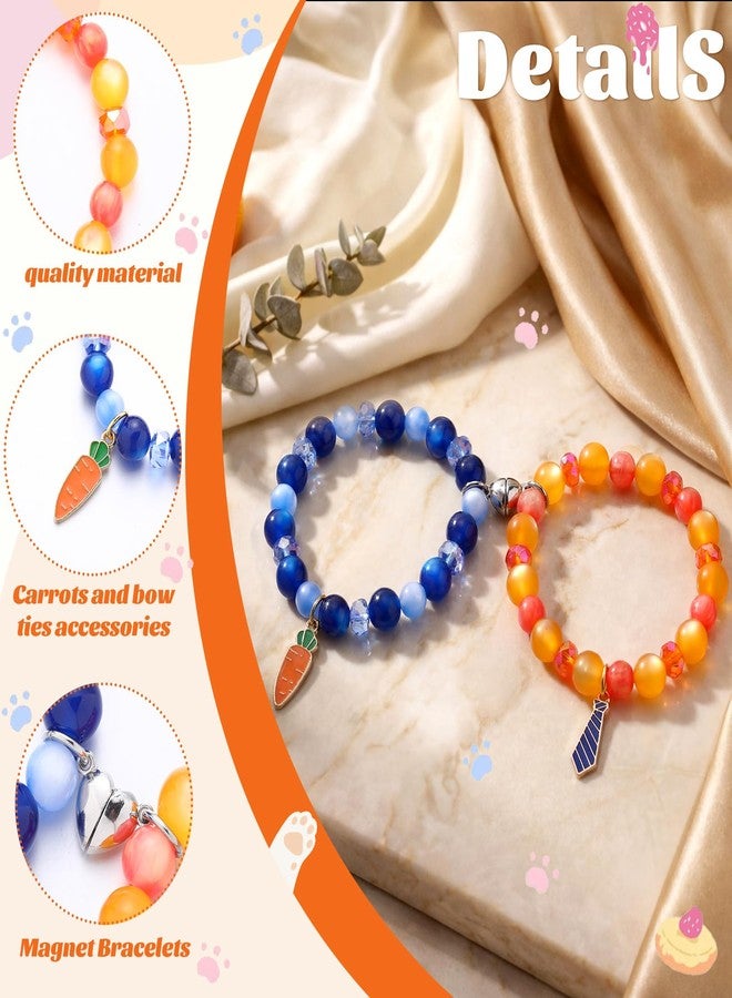 Highergo 2 Pcs Carrot and Ties Matching Stretch Bracelets Animal Bracelets Animal Theme Handmade Bead Gifts for Party Favors Friends Couples Family - Image 4
