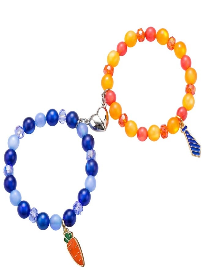 Highergo 2 Pcs Carrot and Ties Matching Stretch Bracelets Animal Bracelets Animal Theme Handmade Bead Gifts for Party Favors Friends Couples Family - Image 1