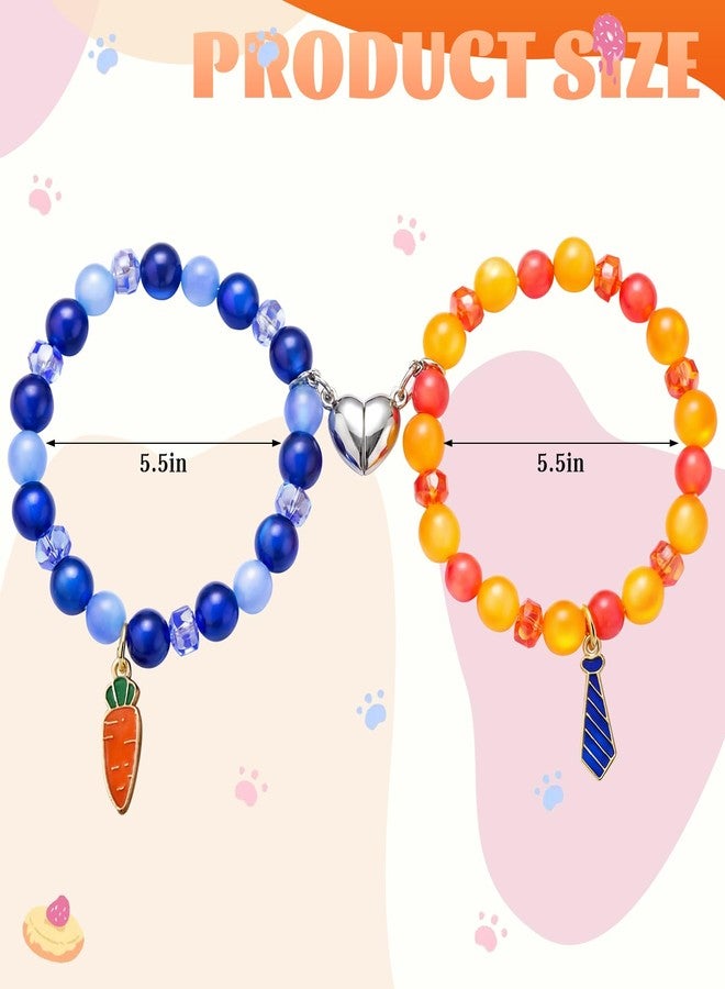 Highergo 2 Pcs Carrot and Ties Matching Stretch Bracelets Animal Bracelets Animal Theme Handmade Bead Gifts for Party Favors Friends Couples Family - Image 3
