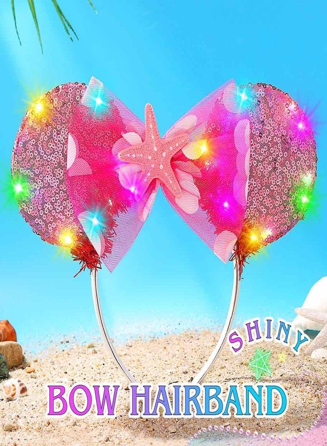 JONKY Light Up Mouse Ears Headband Sequin Princess Hair Bow Costume Hair Accessories for Women(Pink-2, one size) - Image 2