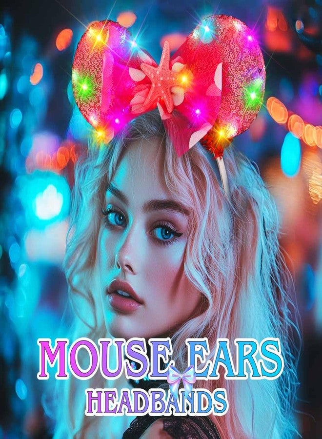 JONKY Light Up Mouse Ears Headband Sequin Princess Hair Bow Costume Hair Accessories for Women(Pink-2, one size) - Image 3