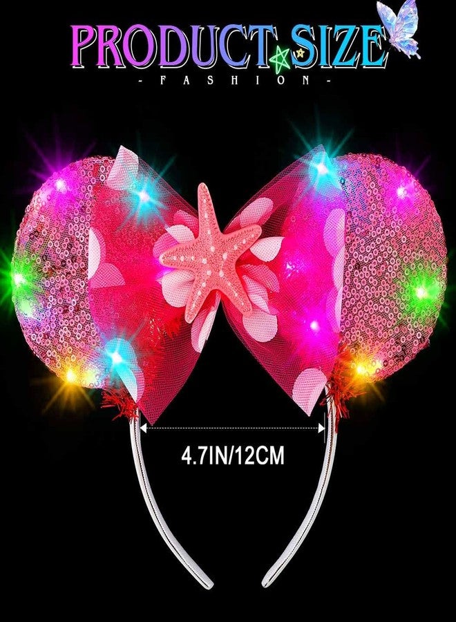 JONKY Light Up Mouse Ears Headband Sequin Princess Hair Bow Costume Hair Accessories for Women(Pink-2, one size) - Image 4