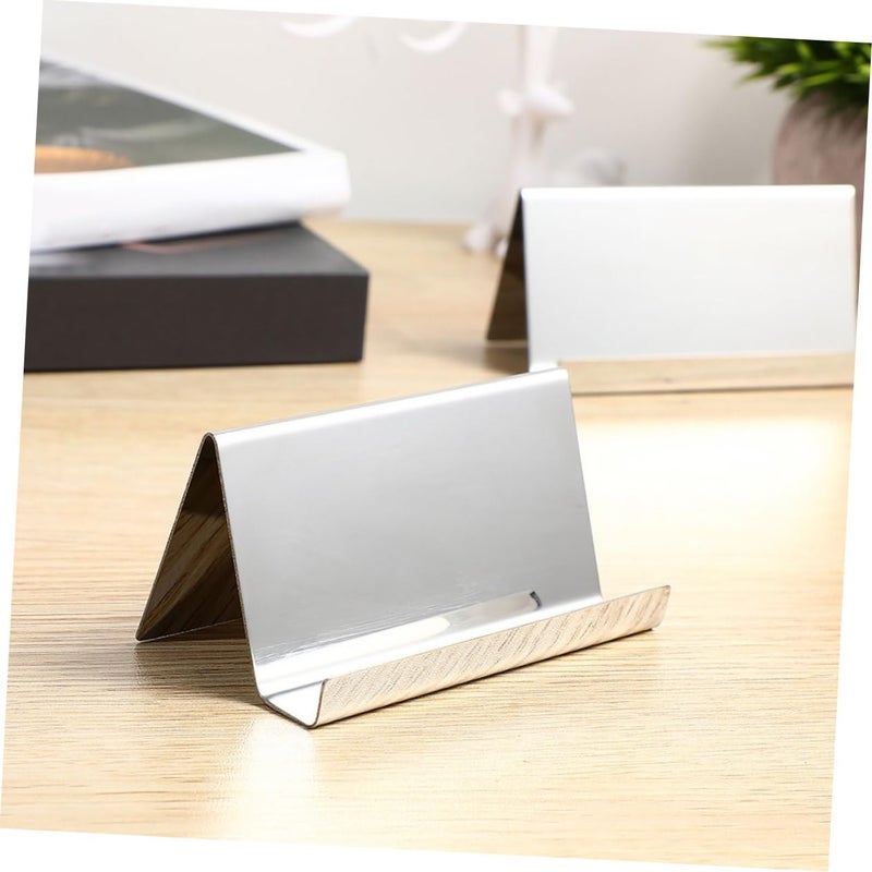 Stainless Steel Business Card Holder Set Silver Rose Gold Office Desk Organizer - Image 5