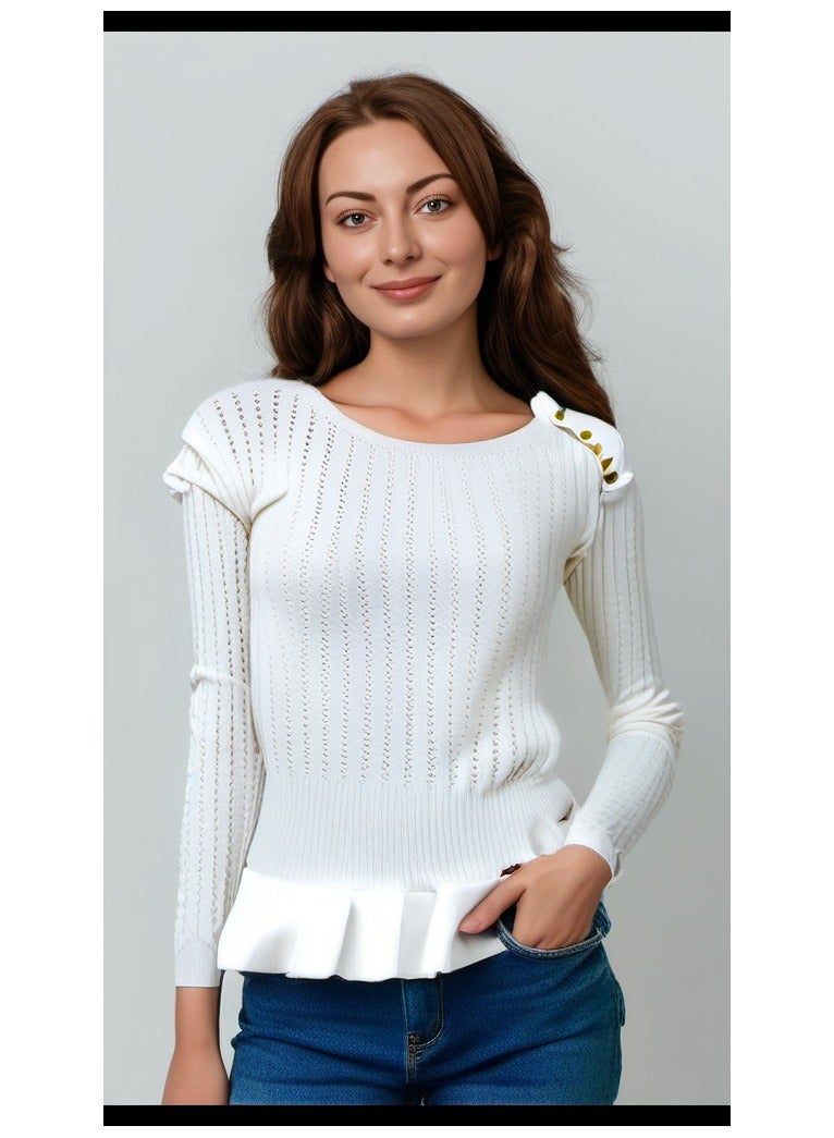 جس بلوزة جيس النسائية ذات الأكمام الطويلة باللون الأبيض - Image 1