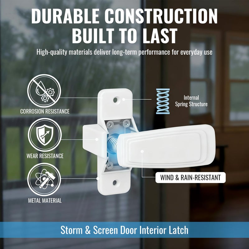 Avenuebool Replacement Screen Door Latch, Heavy Duty White Inside Door Handle Compatible with Storm Handle Replacement, Durable Interior Latch for Screen and Storm Doors - Image 5