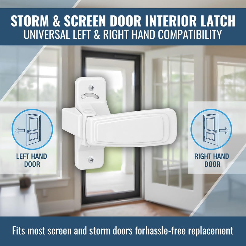 Avenuebool Replacement Screen Door Latch, Heavy Duty White Inside Door Handle Compatible with Storm Handle Replacement, Durable Interior Latch for Screen and Storm Doors - Image 2