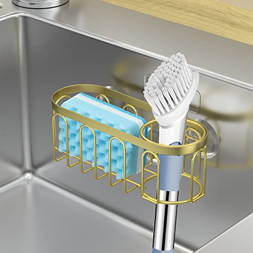 Yazoni 2-in-1 Sponge Holder for Kitchen Sink, Suction Cup Sponge Rack Kitchen Caddy, No Drill Rustproof Sink Organizer for Place Dishwashing Brush Soap (Gold) - Image 5
