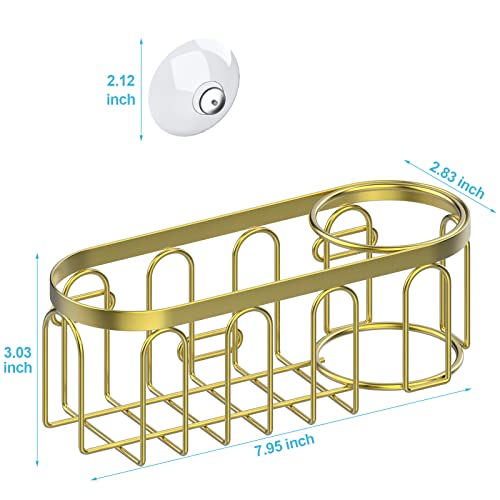 Yazoni 2-in-1 Sponge Holder for Kitchen Sink, Suction Cup Sponge Rack Kitchen Caddy, No Drill Rustproof Sink Organizer for Place Dishwashing Brush Soap (Gold) - Image 2