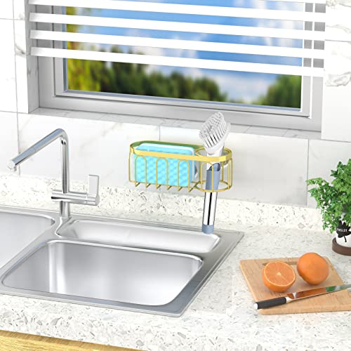 Yazoni 2-in-1 Sponge Holder for Kitchen Sink, Suction Cup Sponge Rack Kitchen Caddy, No Drill Rustproof Sink Organizer for Place Dishwashing Brush Soap (Gold) - Image 4