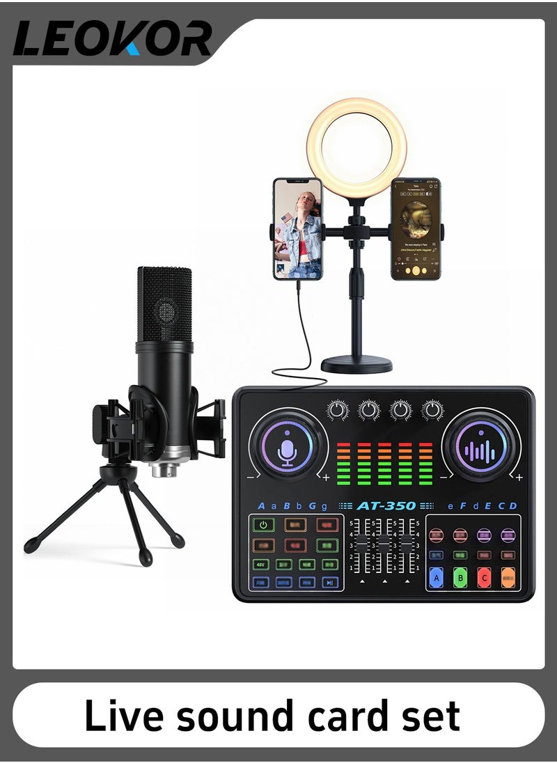 LEOKOR - Sound Card Microphone Podcast Package,Live Broadcast Equipment with Ring Light/Recording Studio for Live Streaming/Suitable for Podcasting/Live Broadcasting/Singing/PC/Mobile/TikTok/YouTube - Image 1