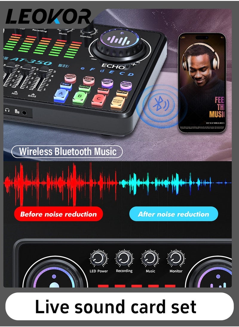 LEOKOR - Sound Card Microphone Podcast Package,Live Broadcast Equipment with Ring Light/Recording Studio for Live Streaming/Suitable for Podcasting/Live Broadcasting/Singing/PC/Mobile/TikTok/YouTube - Image 1