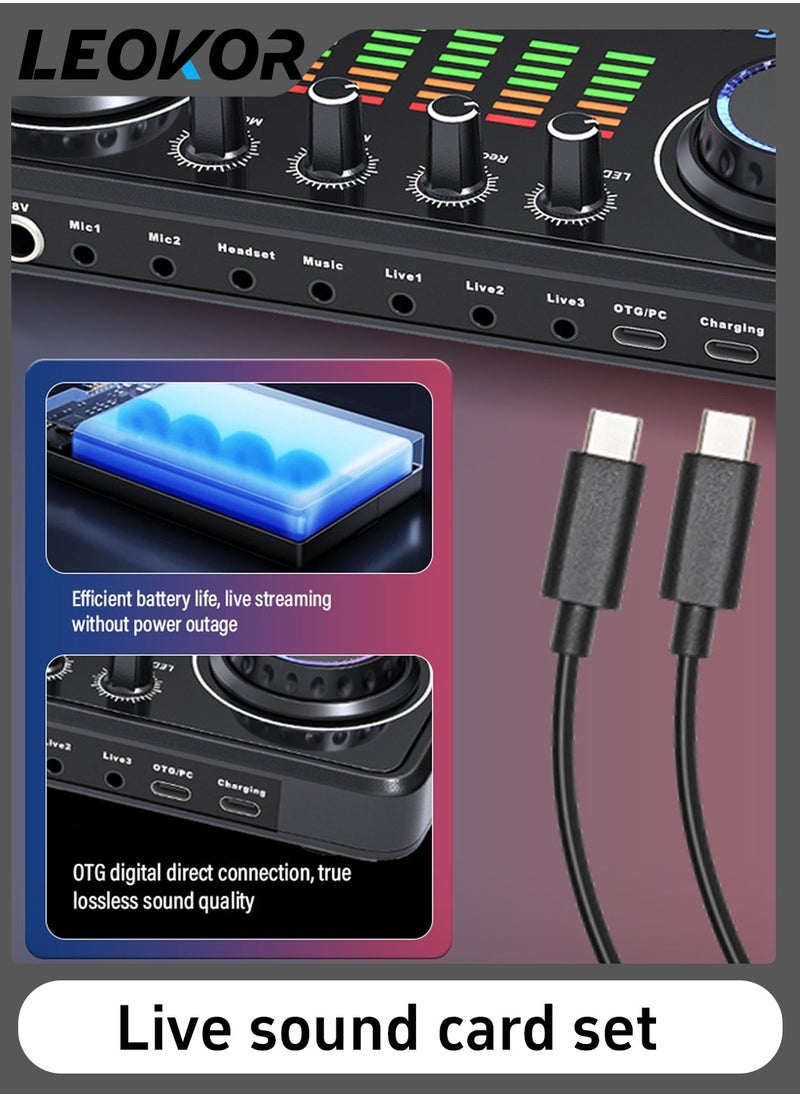 LEOKOR - Sound Card Microphone Podcast Package,Live Broadcast Equipment with Ring Light/Recording Studio for Live Streaming/Suitable for Podcasting/Live Broadcasting/Singing/PC/Mobile/TikTok/YouTube - Image 1