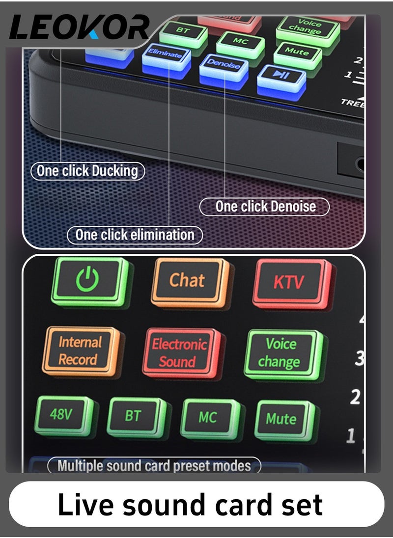 LEOKOR - Sound Card Microphone Podcast Package,Live Broadcast Equipment with Ring Light/Recording Studio for Live Streaming/Suitable for Podcasting/Live Broadcasting/Singing/PC/Mobile/TikTok/YouTube - Image 1