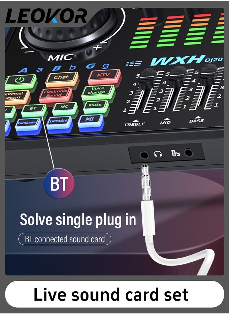 LEOKOR - Sound Card Microphone Podcast Package,Live Broadcast Equipment with Ring Light/Recording Studio for Live Streaming/Suitable for Podcasting/Live Broadcasting/Singing/PC/Mobile/TikTok/YouTube - Image 1