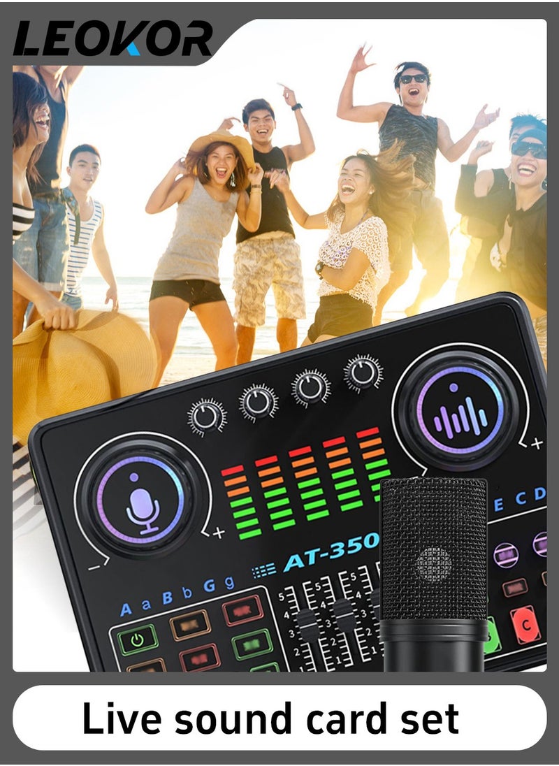 LEOKOR - Sound Card Microphone Podcast Package,Live Broadcast Equipment with Ring Light/Recording Studio for Live Streaming/Suitable for Podcasting/Live Broadcasting/Singing/PC/Mobile/TikTok/YouTube - Image 1