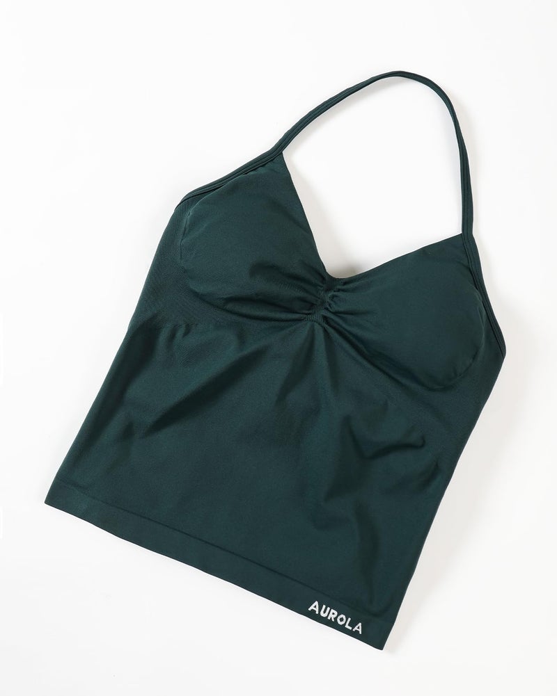 AUROLA Influence Longline Strappy Workout Halter Tops for Women,Removable Cups Padded Bras Impact Gym Yoga Sleeveless Tank Top,Ponderosa Green,M - Image 3