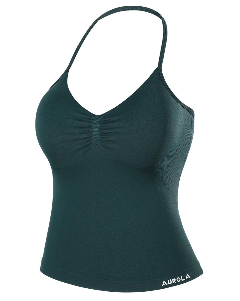 AUROLA Influence Longline Strappy Workout Halter Tops for Women,Removable Cups Padded Bras Impact Gym Yoga Sleeveless Tank Top,Ponderosa Green,M - Image 1
