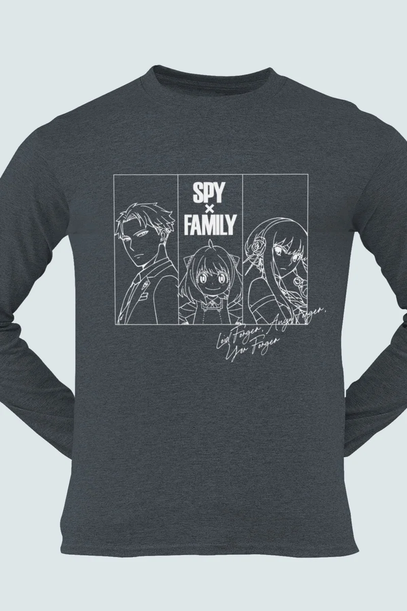 روك اند رول Spy Family Crew Neck Long Sleeve Anthracite Women's Combed Cotton T-Shirt