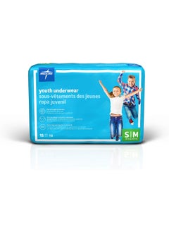 Medline Medline Youth Disposable Protective Underwear, S/M Size for 40-70 lbs, Leakproof & Absorbent, Comfortable with Odor Control, Easy to Wear, 60 Count (4 Packs of 15) 