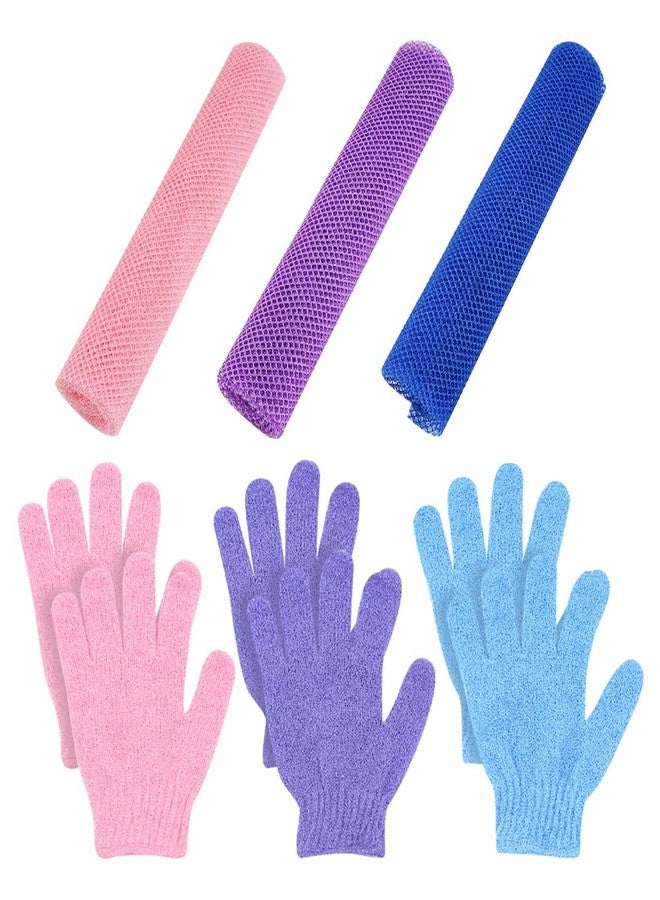 ccHuDE 3 Pcs African Net Bath Sponges 3 Pairs Exfoliating Gloves Body Back Scrubbers Shower Scrub Exfoliators Body Bathing Gloves Showering Scrubbing Sponges for Dead Skin - Image 1